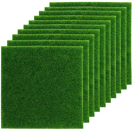 WAIZHIUA 10 Pcs Astro Turf - 15x15cm Fake Grass Mat, Artificial Synthetic Turf for Modelling, Dolls House, Toy Farm, Fake Garden Lawn Ornament