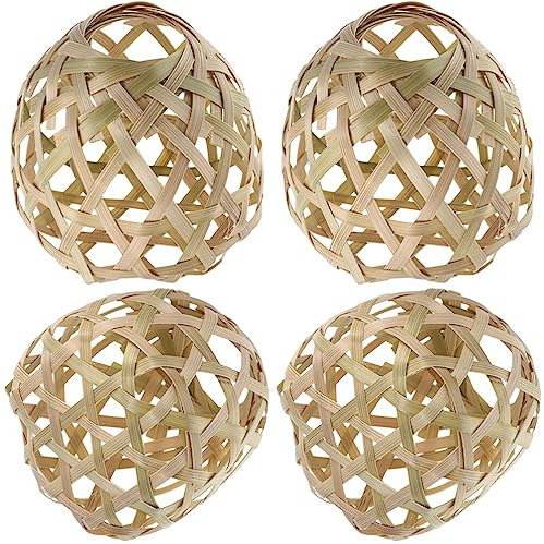 OSALADI Lot De 4 Abat-Jour Suspendus En Bambou Tissé 2.95 Pouces Couvercle De Lampe Rustique Pour Suspension Et Lampe De Table Protection Des Yeux Lumière Douce Compacte