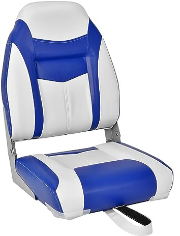 COSTWAY Sedia da Barca, Sedile da Barca Pieghevole con Morbido Cuscino Imbottito, Rivestimento in PVC Impermeabile, 44,5 x 51 x 61 cm (Blu, 1)