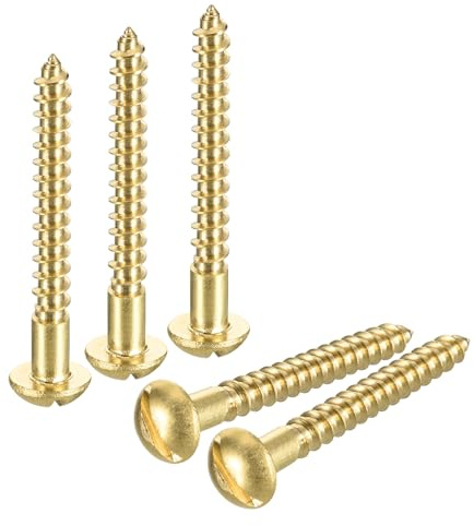 sourcing map Wood Screws M4 x 40mm Slotted Round Head Brass Self-Tapping Screw WoodWorking Screw 20 Pcs