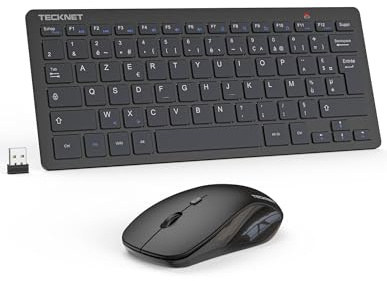 TECKNET Clavier et Souris sans Fil, 2,4 G Silencieux avec Récepteur Nano USB, France AZERTY, 12 Raccourcis Multimédia pour Ordinateur, PC, Ordinateur Portable, Ordinateur de Bureau
