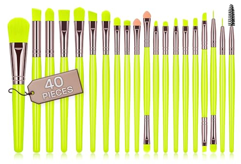 Brochas de maquillaje profesional set 40 uds cerdas sinteticas de calidad corrector brocha para sombra de ojos brocha colorete pinceles maquillaje brocha maquillaje (Amarillo)