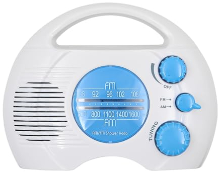 ANCLLO Radio de Douche, Mini Radio de Douche Portable AM FM Suspendue sans Fil, Radio étanche à Piles, Haut-Parleur Audio intégré pour la Maison, la Plage, Le Jacuzzi, la Salle de Bain, l'extérieur