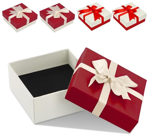 4 Pcs Scatole Regalo per Gioielli in Cartone, 9 x 9cm Scatole per Imballaggio di Gioielli, Confezione di Regalo Piccole per Orecchini, Scatoline di Stoccaggio in Carta Quadrate per Collane/Anelli (B)