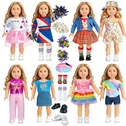 18-inch-Doll-Clothes-Accessories ARTST 18 Doll Accessories American Doll Clothing Dress Outfit Set with Hat Shoes Socks WaistBag, Valentine's Gift for Girls