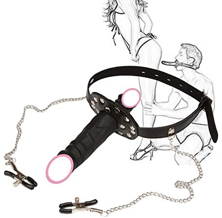 Bavaglio per pene Bavaglio con morsetti per capezzoli Sesso capezzoli Bondage SM Doppi vibratori Bavaglio per bocca Morsetti per capezzoli BDSM Catena con clip Schiavo erotico Flirtare Giocattolo