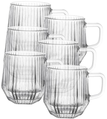 COLLBATH Lot De 6 Chopes À Bière À Rayures Verticales Lot De Chopes En Verre Multifonctions Pour Boissons Chaudes Fabrication Artisanale