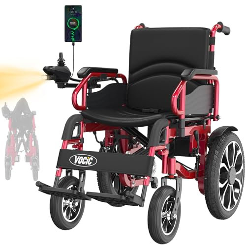 VOCIC V56 Sedia a rotelle elettrica pieghevole leggera per disabili 150KG,30KM carrozzina elettrica stabile per anziani,40CM Pneumatici in gomma per tutti i terreni,Garanzia di 5 anni (Rosso)
