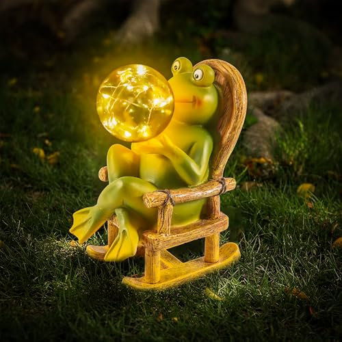 Outdoor Solar Frosch Garten Dekoration,Outdoor Frosch Statue Garten Solarleuchte,Froschskulptur aus Kunstharz,Gartenfrosch Deko Geschenk, für Zimmer im Freien Garten Balkon Terrassendekoration