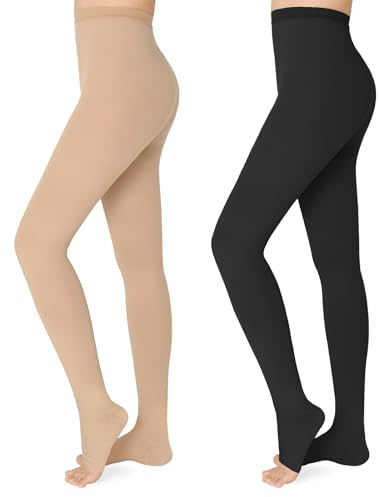 Wegitcs 20 - 30mmHg Compression Pantyhose,1 Pair or 2 Pairs Comfortable Compression Leggings,Open Toe Design,Medical Waist High Compression Stockings for Edema, Varicose Veins, Nurses, Athletes