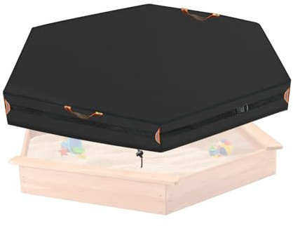 Outdoor Hexagonal Sandbox Cover with Two Night-Vision Reflective Handles and 6.1 Meter Webbing Loops, Featuring an Elastic Drawstring at The Bottom. Suitable for sandboxes up to 74 L x 65 W x 8 H.