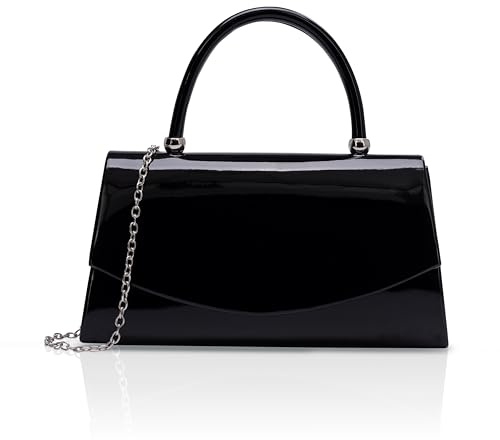 Larcenciel Pochette Nera, Borsa da Sera in Vernice con Catena Rimovibile, Borsa a Mano Clutch a Manico Alto, Elegante Borsa a Tracolla per Matrimoni, Cerimonie, Prom, Festa, 23x12x7CM