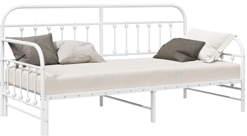 vidaXL Modern vit soffa med utdragssäng - Omvandlingsdesign, perfekt för att spara plats, stabil metallram som klarar 150 kg, idealisk för små sovrum eller vardagsrum