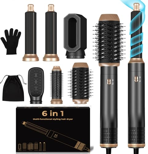 Air Styler Seche Cheveux 6 en 1, 1000w Brosse Soufflante Hair Styler,Brosse de Sèche - Cheveux Multifonction,Pour Cheveux Bouclés et Lissés,Température Vitesse du vent Réglable