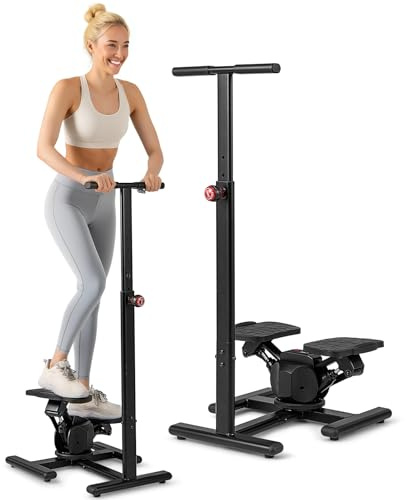 KOMFOTTEU Stepper mit höhenverstellbarem Lenker, Treppensteiger mit LCD-Bildschirm, verstellbaren Widerstand, rutschfeste Pedale, kompakter Swing Stepper für Zuhause, Büro