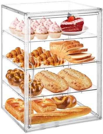 BONJUME Panera, 4 Niveles Transparente Para Panadería Con Encimera Ajustable Caja De Acrílico Con Puerta Magnética Gran Capacidad Para Cocina Pan Casero Tostadas Y Bagels
