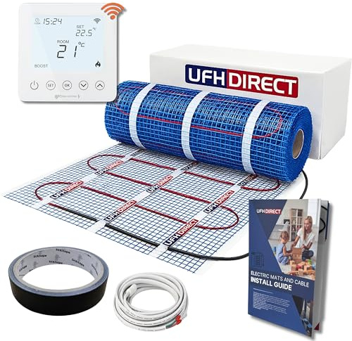 UFH Direct Professional Electric Underfloor Heating mat kit 200w per m² – Lifetime Warranty - Ultra-Thin PTFE Cable, Self-Adhesive Mesh (1m²)