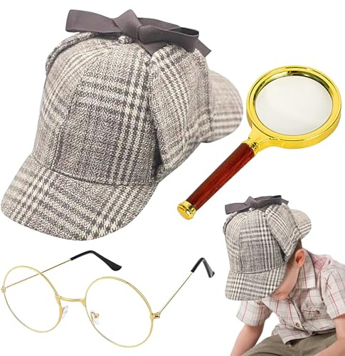 Mihauuke o Costume da Detective, Set Gioco di Ruolo Detective per Adulti, Costume Cosplay, Cappello Occhiali Lente d'Ingrandimento per Adulti Bambini, Spettacolo Feste Halloween