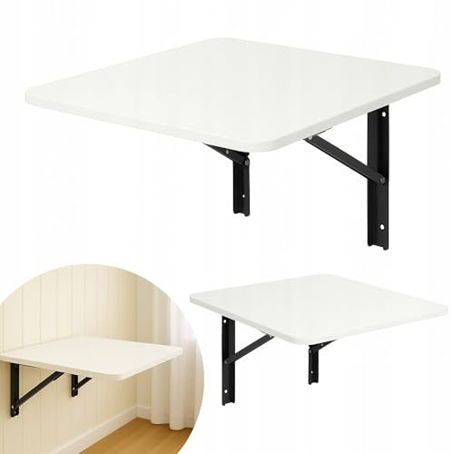 PlayPals Furniture Tavolo pieghevole da parete, 40 x 50 cm, bianco, con supporti neri, pieghevole, da parete, salvaspazio, piccolo tavolo da cucina pieghevole