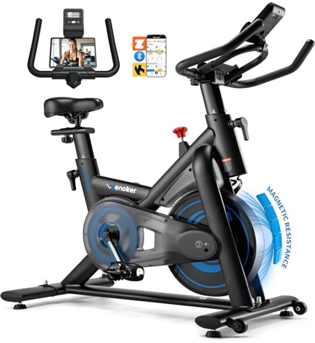 Wenoker Vélo d'Appartement avec APP, Vélo d'intérieur avec silencieux, Velo d Appartement Résistance Magnétique Réglable, écran LCD, Siège Confortable, Capacité Max 160 kg