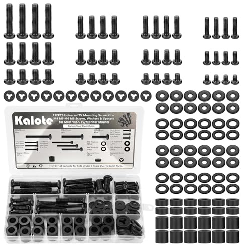 132PCS Universal TV Mounting Hardware Screw Kit Set, M4 M5 M6 M8 Black Screws and Washers Spacers, Replacement Screws for TV VESA Mounting Compatible Hardware for Mounting Most TVs/Monitors up to 80