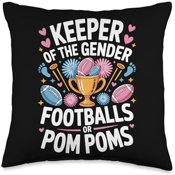 Keeper of The Gender Pom Poms Or Footballs Baby Shower Throw Pillow