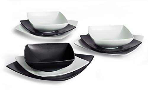 Excelsa Eclipse Servizio Piatti quadrati, 18 Pezzi, Ceramica, Bianco e Nero