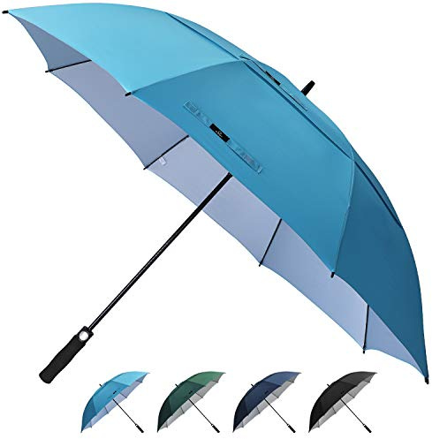 Prospo 62 Inch Extra Large Golf Umbrella Double Canopy Automatic Open Sun Rain Stick Umbrellas Windproof Waterproof Oversized (Sky Blue)
