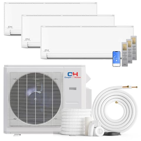 Cooper & Hunter 36,000 BTU Tri 3 Zone 9K + 9K + 18K Wall Mount Ductless Mini Split AC & Heat Pump – Smart Kits & 25FT Installation Kits – 24 SEER2 Inverter System - Pre-Charged