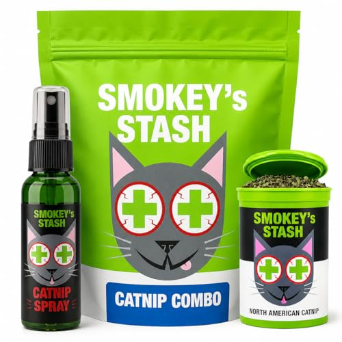 Smokey's Stash Cat Catnip Spray and Dried Organic Catnip Combo Maximum Potency cat nip Bundle