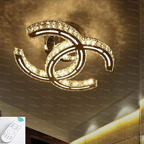 Moderna Lámpara de Araña de Cristal LED 2020 - Techo 18W, Acero Inoxidable, Regulable, Mando a Distancia - Para Comedor, Dormitorio (35 x 25 cm)