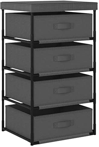 vidaXL Aufbewahrungsregal mit 4 Stoffkörben Stoffschrank Aufbewahrung Campingschrank Schubladenschrank Stoffkommode Schrank Stahl Grau