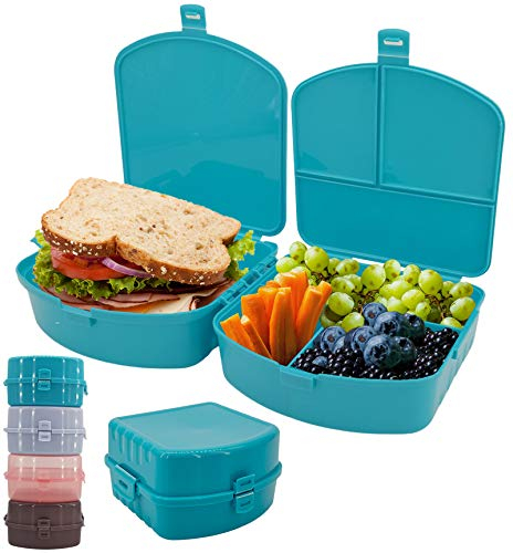 My-goodbuy24 Lunchbox für Kinder & Erwachsene Bento Box - 3 Fächern + 1 Brotfach - Brotdose mit Trennwand - Perfekt für Schule Arbeit Kindergarten - Spülmaschinengeeignet (türkis)