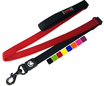 DDOXX Bungee Nylon Hundeleine - 120 cm Stoßfeste Hundeleine mit gepolsterter Handschlaufe für alle Hundegrößen - (Rot)