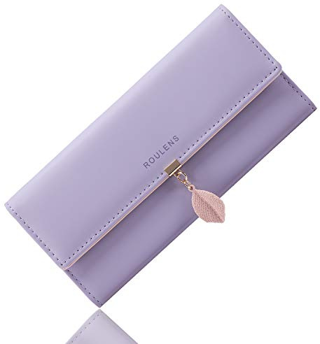 Roulens Portefeuille pour Femme, Porte-Monnaie en Cuir synthétique avec Blocage RFID, Portefeuille à Boutons-Pression en Forme de Feuille