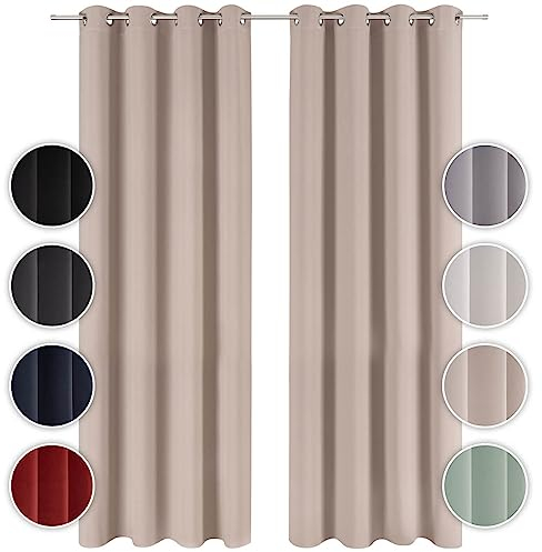 Blumtal Verdunklungsvorhänge 2er Set - Thermovorhang Hitzeschutz - Vorhang Blickdicht mit Ösen - Gardinenschals mit Schlaufen - Curtain - Gardinen 160x132cm - Gardienenschalset 2er - Vorhang Taupe