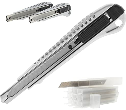 3 x Cuttermesser Profi Line aus Aluminium inkl. 100 Ersatzklingen Teppichmesser Universalmesser mit Abbrechklingen aus gehärtetem Stahl