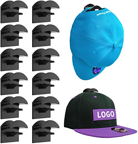 Towviy 12 Stück Selbstklebende Huthaken, Schwarz Hut-Organizer Hutablage für die Wand Kein Bohren Cap Halterung Wand Kappen Halterung Hutständer für Mützen, Schlüsselanhänger Kopfhörer Schals