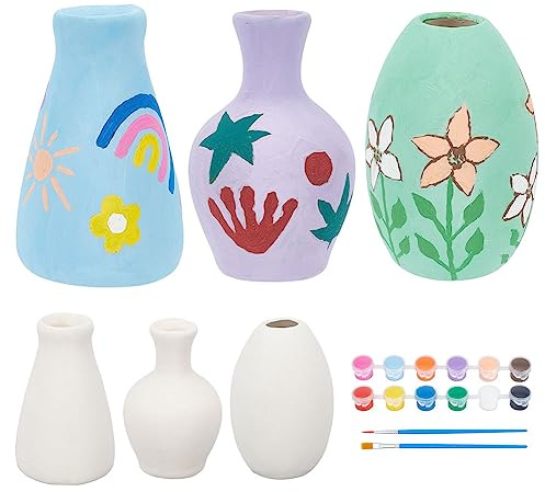 WEBEEDY 3 Set Kit per Dipingere Vasi in Ceramica Fai da Te, Kit per Arte e Artigianato, Set per Dipingere i Vostri Proprii Vasi in Ceramica Pronti da Dipingere, Attività Divertente per la Casa