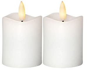 LED Mini Kerzen Echtwachs 3D Flamme H: 7,5cm inkl. Batterien - Timer - weiß - 2St.