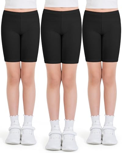 Auranso Girls Cycling Shorts 7-8 Years PE Dance Short Leggings Kids Summer Over Knee Half Length Cycle Shorts 3 Pack Black