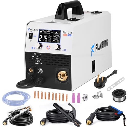 FLARING MIG Welder 215amp 6 IN 1 Welder Machine 120V/240V Flux Core/Gas MIG/Stick/Lift TIG/Spot welding/Spool Gun Multi-Process 2lbs/11lbs Wire Compatible IGBT Inverter Portable Welder