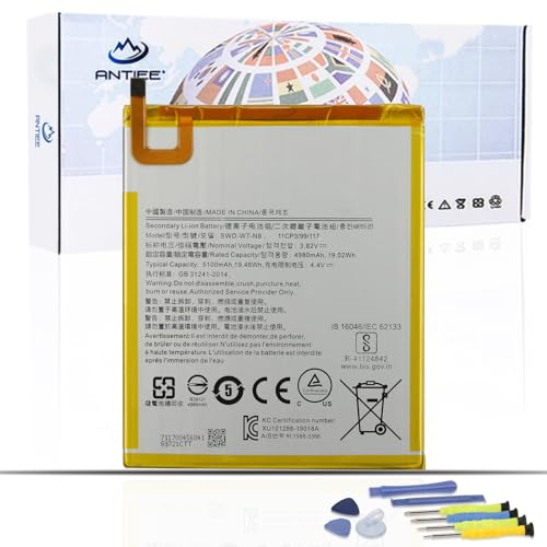 ANTIEE 3.82 V 5100 mAh SWD-WT-N8 Tablet Ersatzakku kompatibel mit Samsung Galaxy Tab A 8.0 2019 8 8.0 Series 4G LTE WiFi SM-T290 SM-T295 SM-T295C SM-T295N SM-T297 SM-T297N 32GB 64GB
