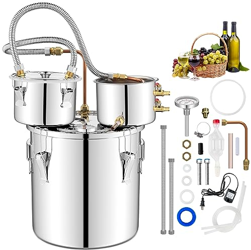TANGZON Moonshine Still Distiller, 3 Pots 5 Gal 22L/8.5 Gal 38L Stainless Steel Water Alcohol Spirits Wine Making Boiler with Copper Pipe, Thermometer & Pump, Home Brewing Kit for Whisky Brandy (22L)