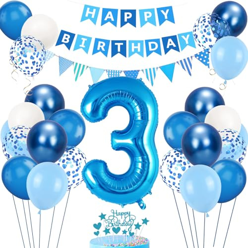 Décoration Anniversaire 3 Ans Bleu - Ballons et Déco pour Fête d'Homme et Femme
