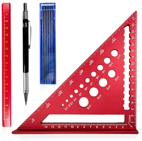 Pangdapengpeng Escuadra Carpintero 180mm, Regla Triangular Métrica de Aluminio, 26cm