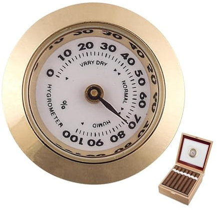 Gold Zigarren Humidor Hygrometer für Zigarrenkisten, Mini hygrometer zigarren 28 mm Rund legierung Hygrometer für Zigarren, Humidor, Zigarrenbox, Zigarrendose, Humidorzubehör Barzubehör