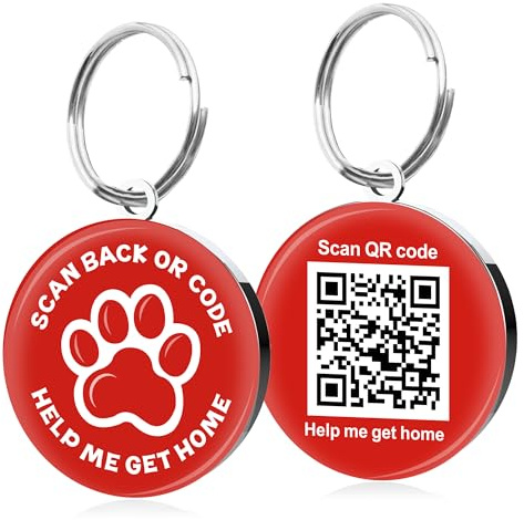 QR-kod identitetstaggar ID-taggar för hund namn ID-bricka kattetiketter online husdjursprofil skanning QR ta emot omedelbar husdjursplats varning e-post tyst etikett (röd, design 1)