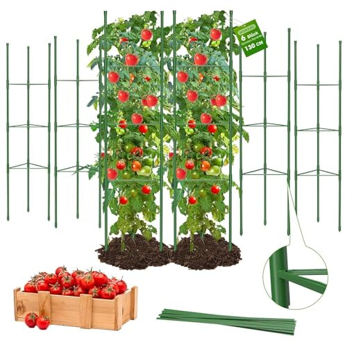 MYMULIKE 6Pack Tomato Support, 130CM (51 Inch) Large Tomato Cages for Garden Trellis Vertical Climbing Plants Support, Tomato Stand, Rustproof Plant Trellis for Tomatoes, Beans, Peppers,Flowers