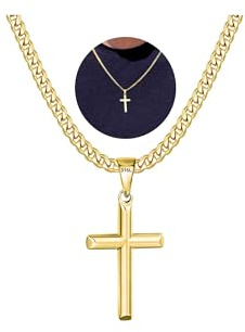 Avotto Gold Cross Necklace for Men Boys Chain 5mm Cuabn Link Chain with Cross Pendant Easter Basket Stuffers Gifts for Teen Boy Kids First Communion Baptism Confirmation Christian Jewelry Gifts 20inch